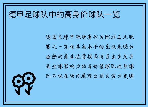 德甲足球队中的高身价球队一览